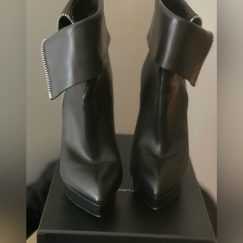 Black leather platform ankle zip boot